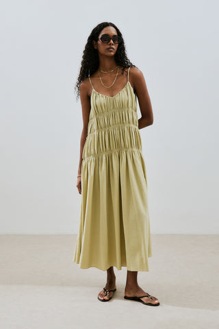 Textured Ruched Dress Soft Green