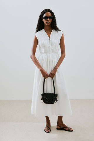 Ruched Tie Detail Dress Ecru