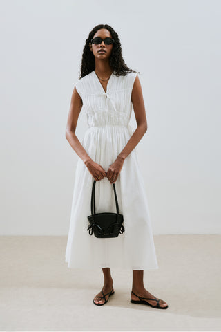 Ruched Tie Detail Dress Ecru