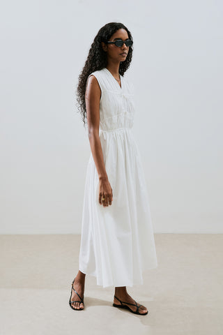 Ruched Tie Detail Dress Ecru