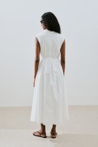 Ruched Tie Detail Dress Ecru