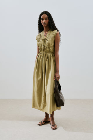 Ruched Tie Detail Dress Sand