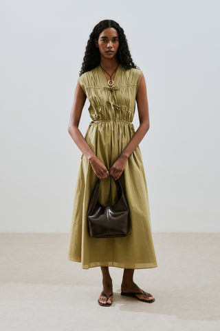 Ruched Tie Detail Dress Sand