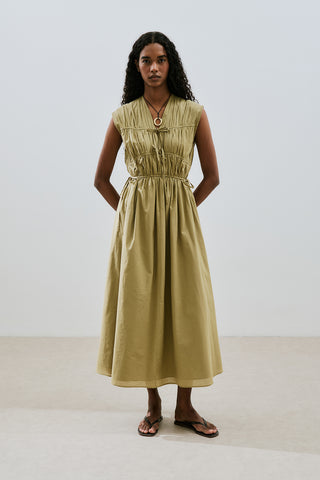 Ruched Tie Detail Dress Sand