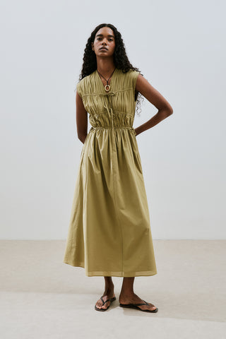 Ruched Tie Detail Dress Sand