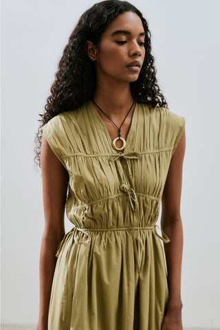 Ruched Tie Detail Dress Sand