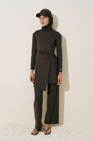 Wrap Skirt Swim Dress Brown