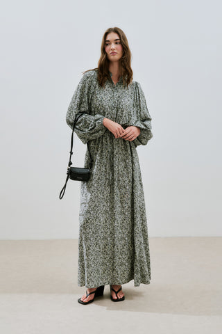 Patterned Viscose Tie Dress Lily Sage