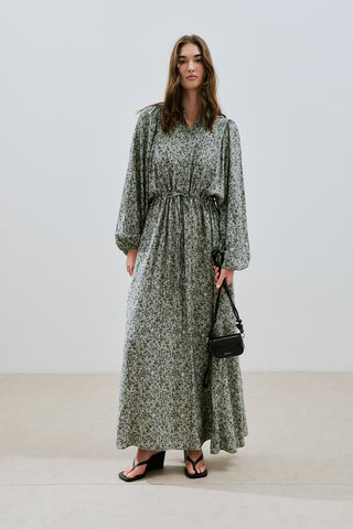 Patterned Viscose Tie Dress Lily Sage