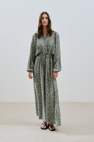 Patterned Viscose Tie Dress Lily Sage