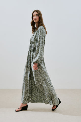 Patterned Viscose Tie Dress Lily Sage