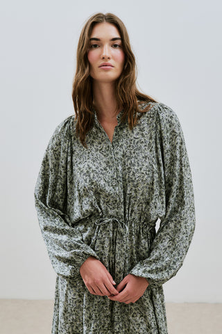 Patterned Viscose Tie Dress Lily Sage