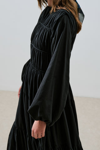 Ruched Tie Long Sleeve Dress Black