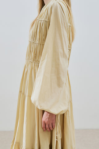 Ruched Tie Long Sleeve Dress Pastel Yellow