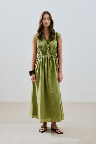 Ruched Tie Detail Dress Green