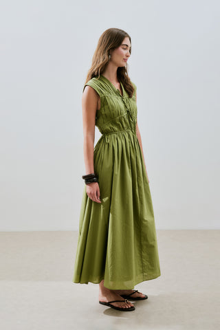 Ruched Tie Detail Dress Green