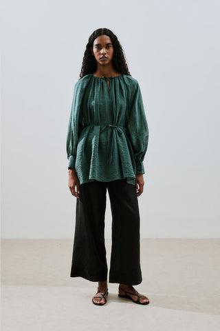 Wide Cuff Belted Tunic Green