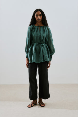 Wide Cuff Belted Tunic Green