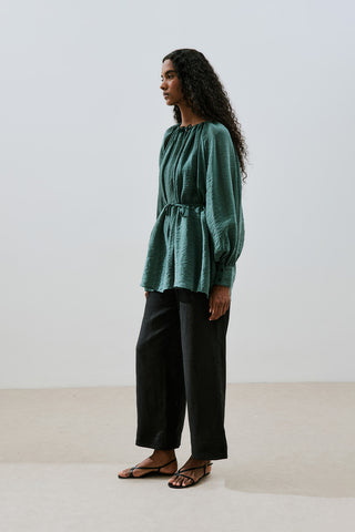 Wide Cuff Belted Tunic Green