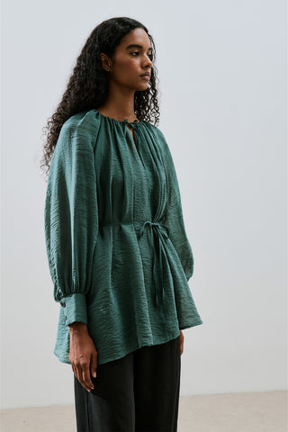 Wide Cuff Belted Tunic Green