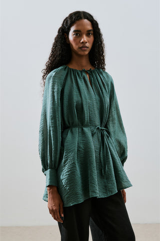 Wide Cuff Belted Tunic Green