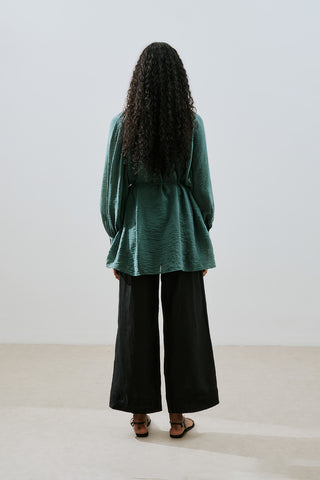 Wide Cuff Belted Tunic Green
