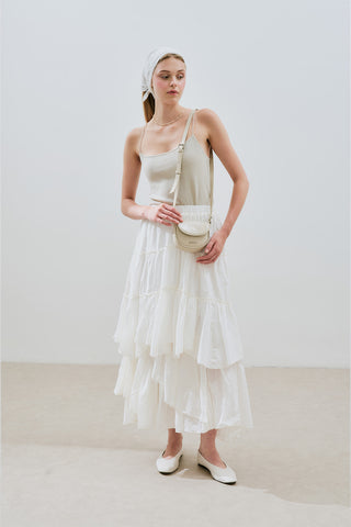 Tiered Boho Voile Skirt Ecru