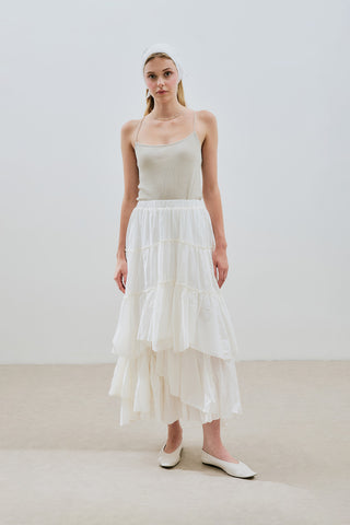 Tiered Boho Voile Skirt Ecru