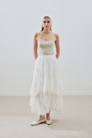 Tiered Boho Voile Skirt Ecru