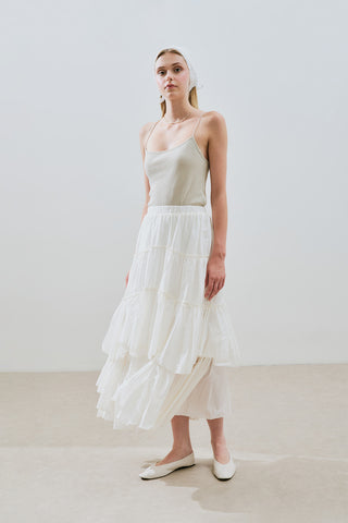 Tiered Boho Voile Skirt Ecru