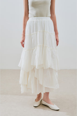 Tiered Boho Voile Skirt Ecru