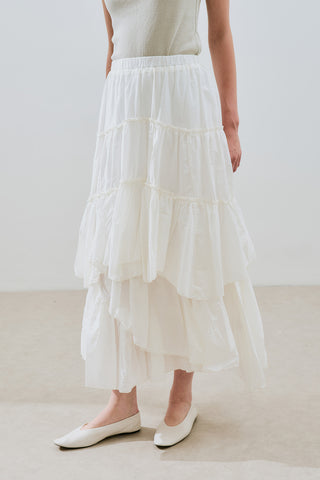 Tiered Boho Voile Skirt Ecru