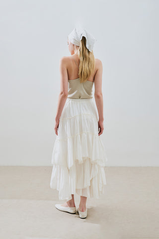 Katmanlı Boho Vual Etek Ekru