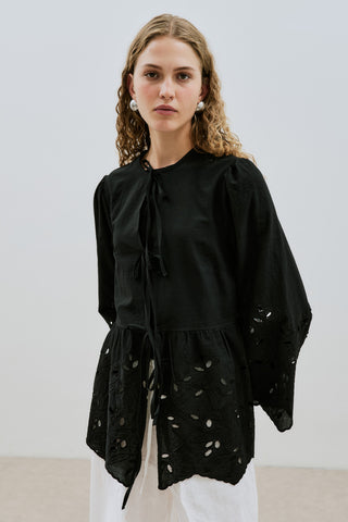 Embroidered Tie Tunic Black