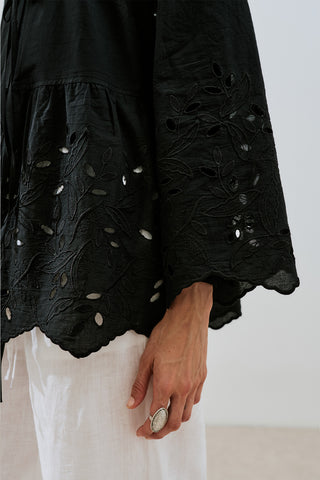 Embroidered Tie Tunic Black