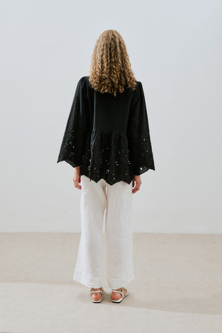 Embroidered Tie Tunic Black