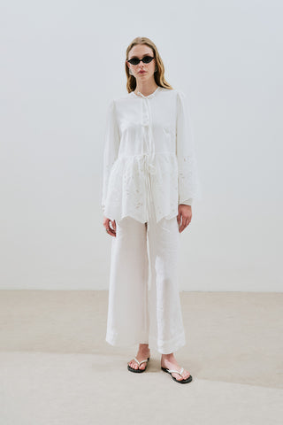 Embroidered Tie Tunic Ecru