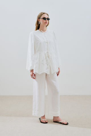 Embroidered Tie Tunic Ecru