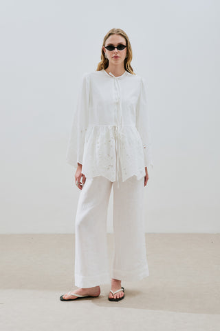 Embroidered Tie Tunic Ecru