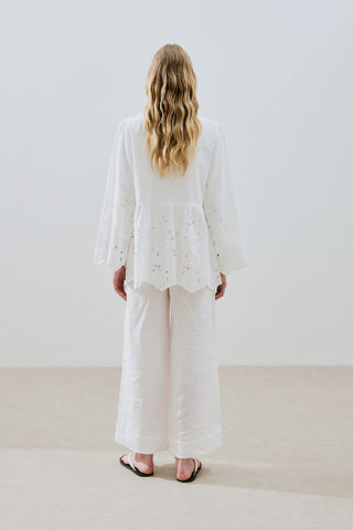 Embroidered Tie Tunic Ecru