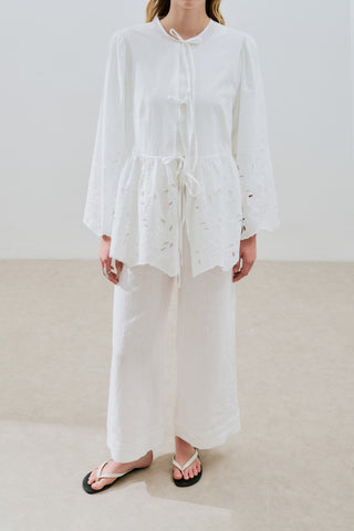 Embroidered Tie Tunic Ecru