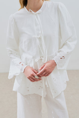 Embroidered Tie Tunic Ecru