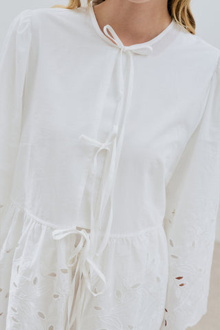 Embroidered Tie Tunic Ecru