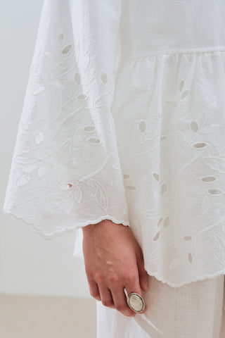 Embroidered Tie Tunic Ecru