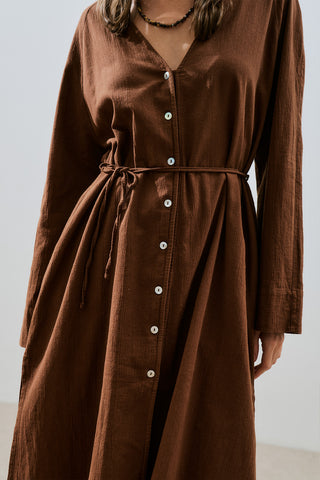 Textured Button Longline Tunic Brown
