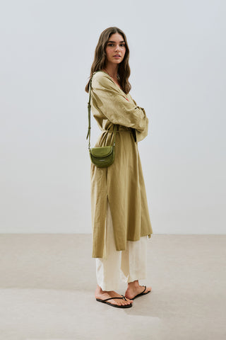 Textured Button Longline Tunic Khaki