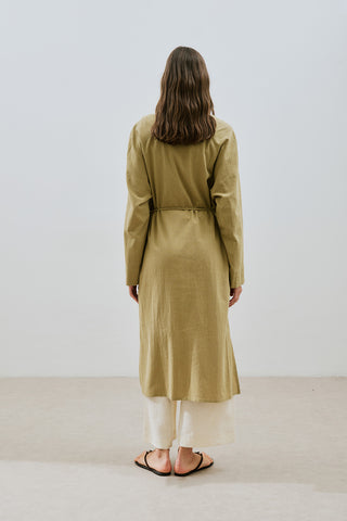 Textured Button Longline Tunic Khaki