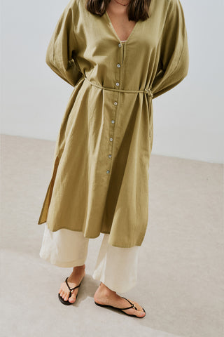 Textured Button Longline Tunic Khaki