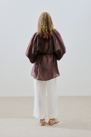 Wide Cuff Belted Tunic Burgundy