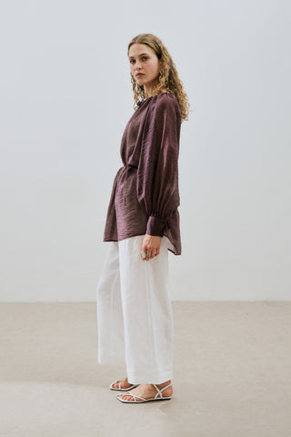 Wide Cuff Belted Tunic Burgundy